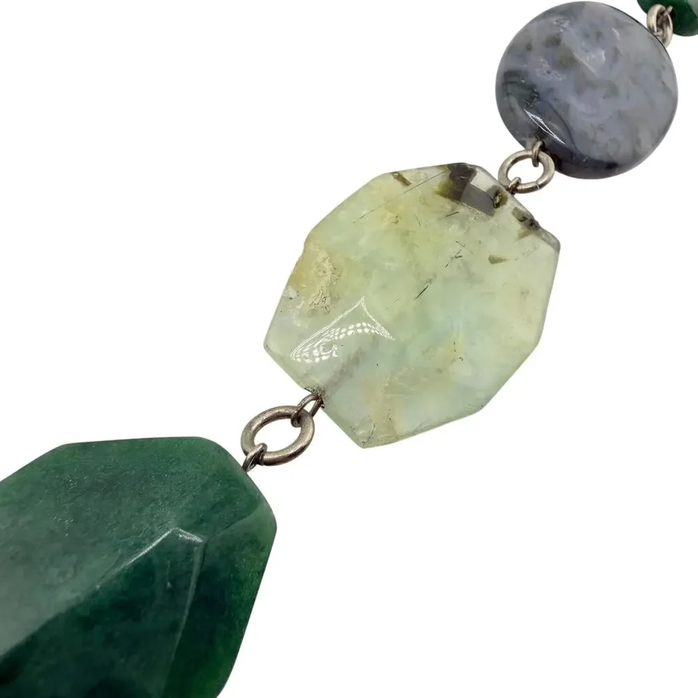 Natural Moss Agate Quartz Jadeite Chunky Gemstone Silver Tone 22